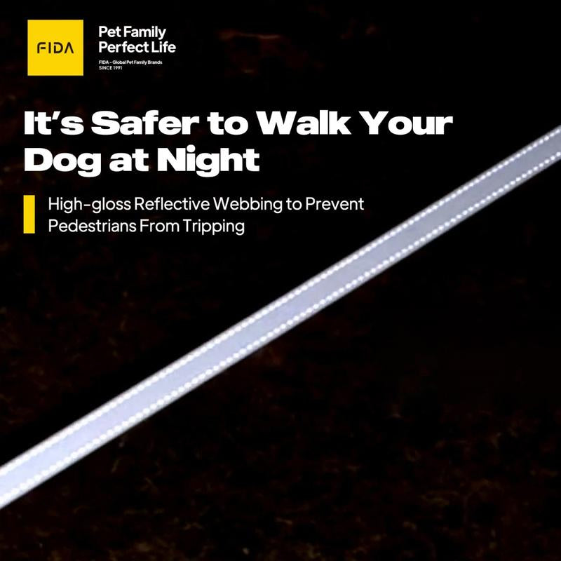 FIDA Retractable LED Lighted Dog Leash, 360° Tangle Free, Available in Different Sizes to Suit Different Sized Dogs,Equipped with LED Lighting and Colorful Lights on Both Sides, Suitable for Walking the Dog at Night